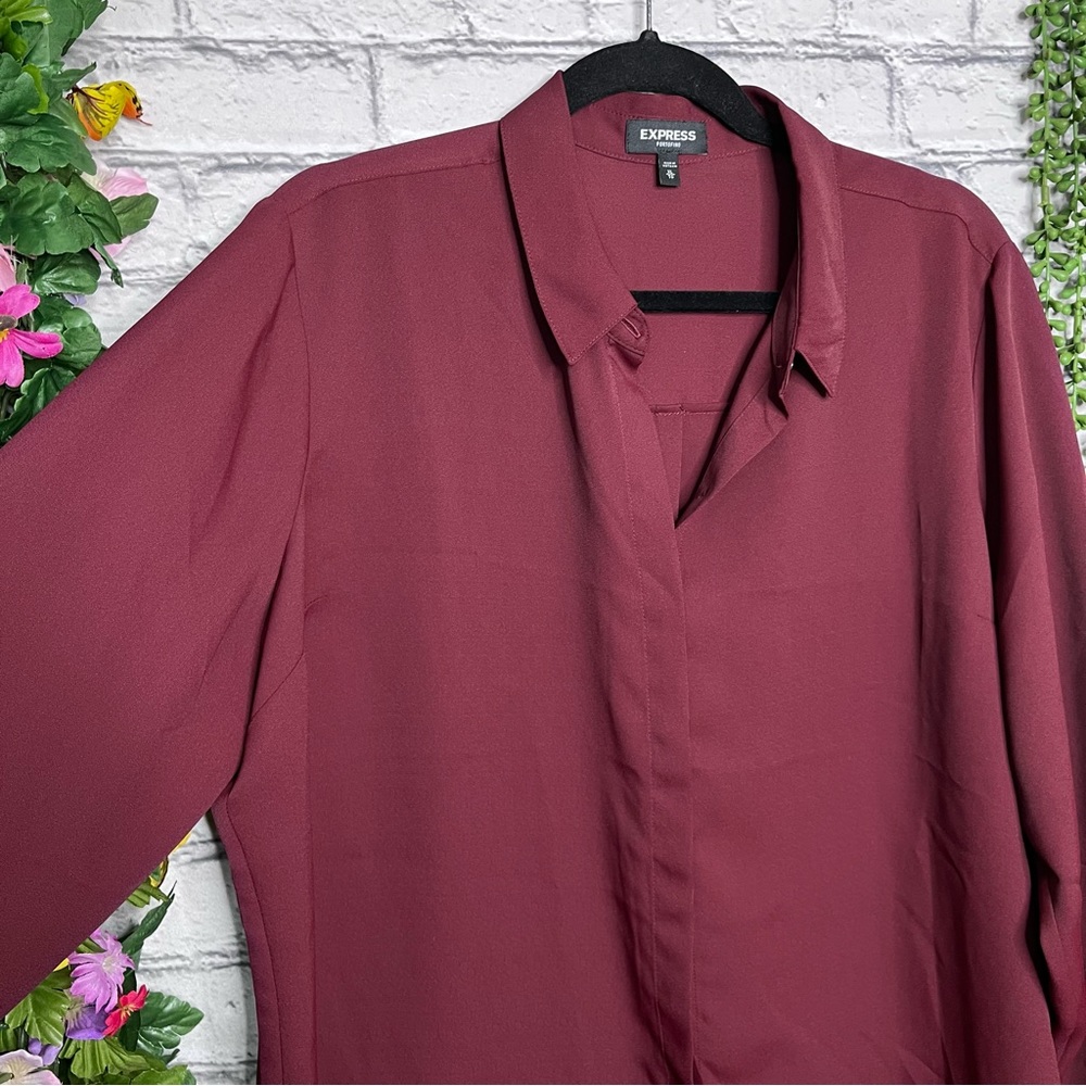 .2/$40express Maroon Red Button Down Collared Blo… - image 4